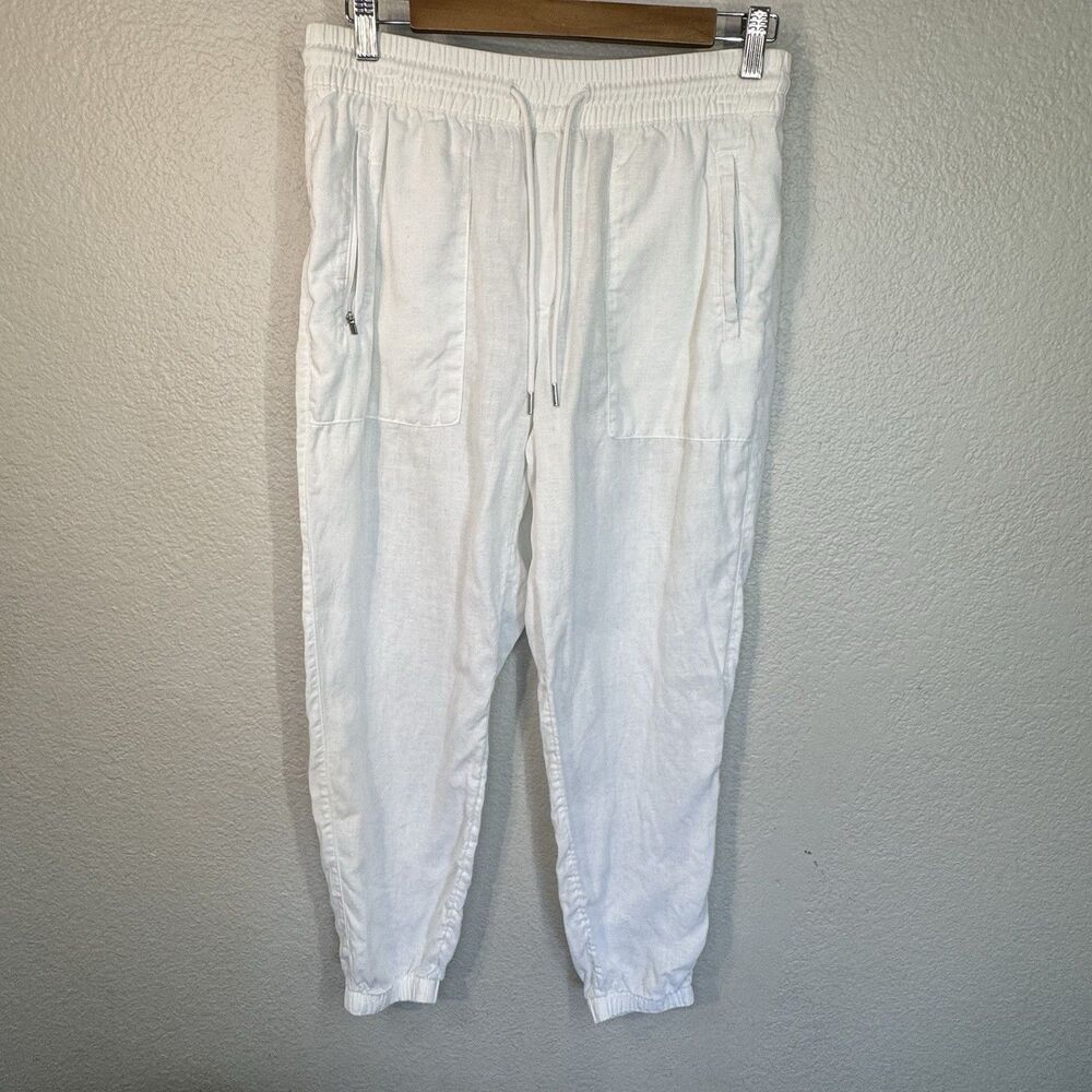 Athleta Pants White Retreat Linen Jogger Pull On Pockets Travel Boho Women 6